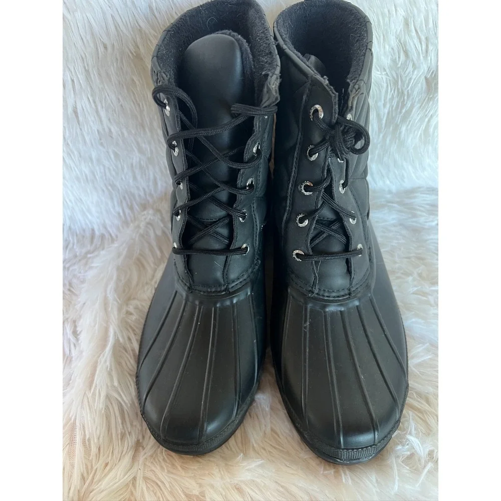 Sperry Saltwater Duck Boots Black‎ Quilted Rain Lace Up Womens Lined Winter Sz 9